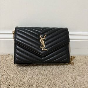 Yves Saint Laurent Black Quilted Clutch with Gold Accents